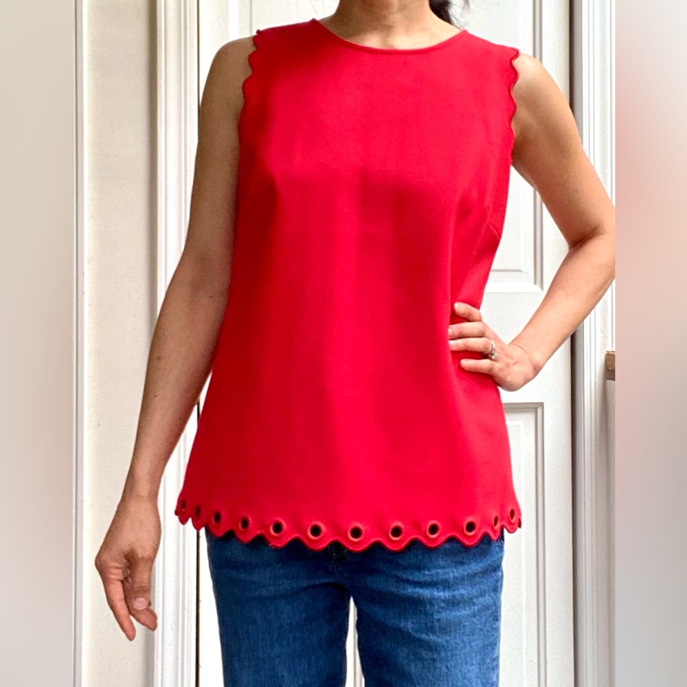 JCREW Cherry Red Sleeveless Scallop Hem Top with Grommet Detail Size 4